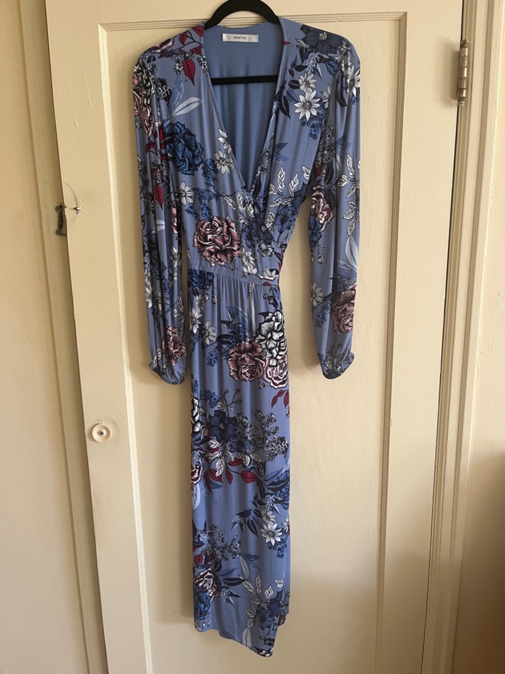 Gestuz blue floral maxi wrap dress